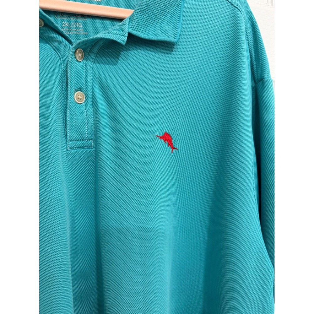 Tommy Bahama Mens 2XL Emfielder Polo Shirt Teal Blue Supima Cotton Marlin Logo - Picture 2 of 4